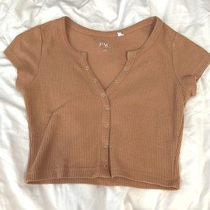 PacSun button top, slight cropped short sleeve, size XS, color tan